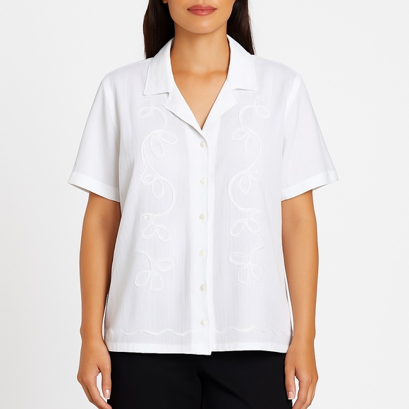 ALLISON DALEY White Embroidered Button Shirt Blouse Size 16 - Picture 1 of 6